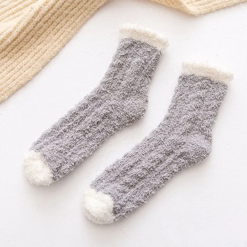 1Pair Women Plush Socks Soft Microfiber Fuzzy Warm Slipper Home Bed Floor Socks Winter