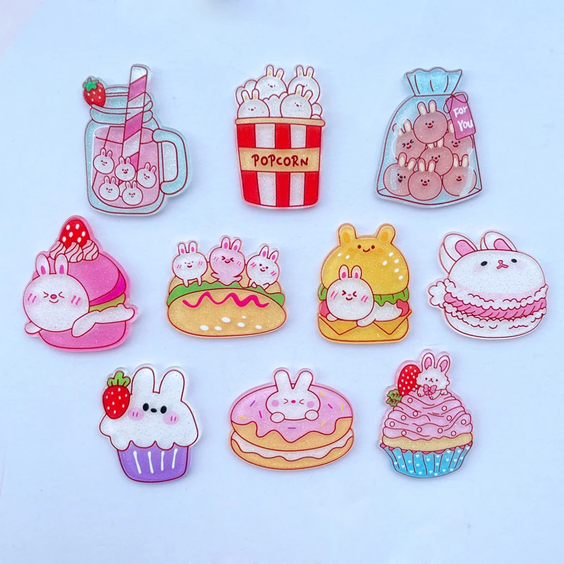 

10 / 20 PCS New Cartoon Kawaii Doughnuts, Rabbits, Ice Cream, Acrylic Flat DIY Crafts, Mobile Phone Decoration Accessories B21