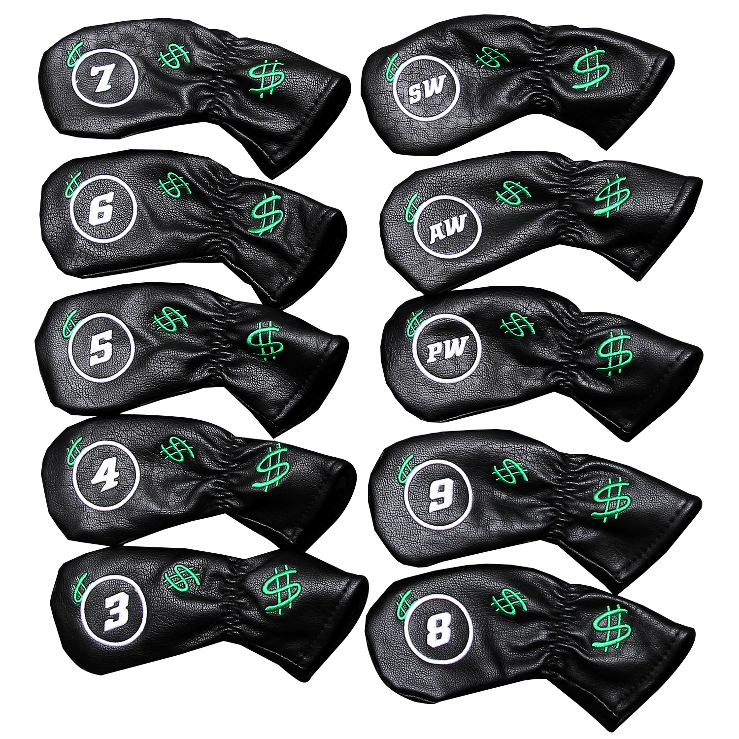 

10 Pcs/Set Dollar Pattern Premium Leather Golf Head Covers for SIM Max OS Irons