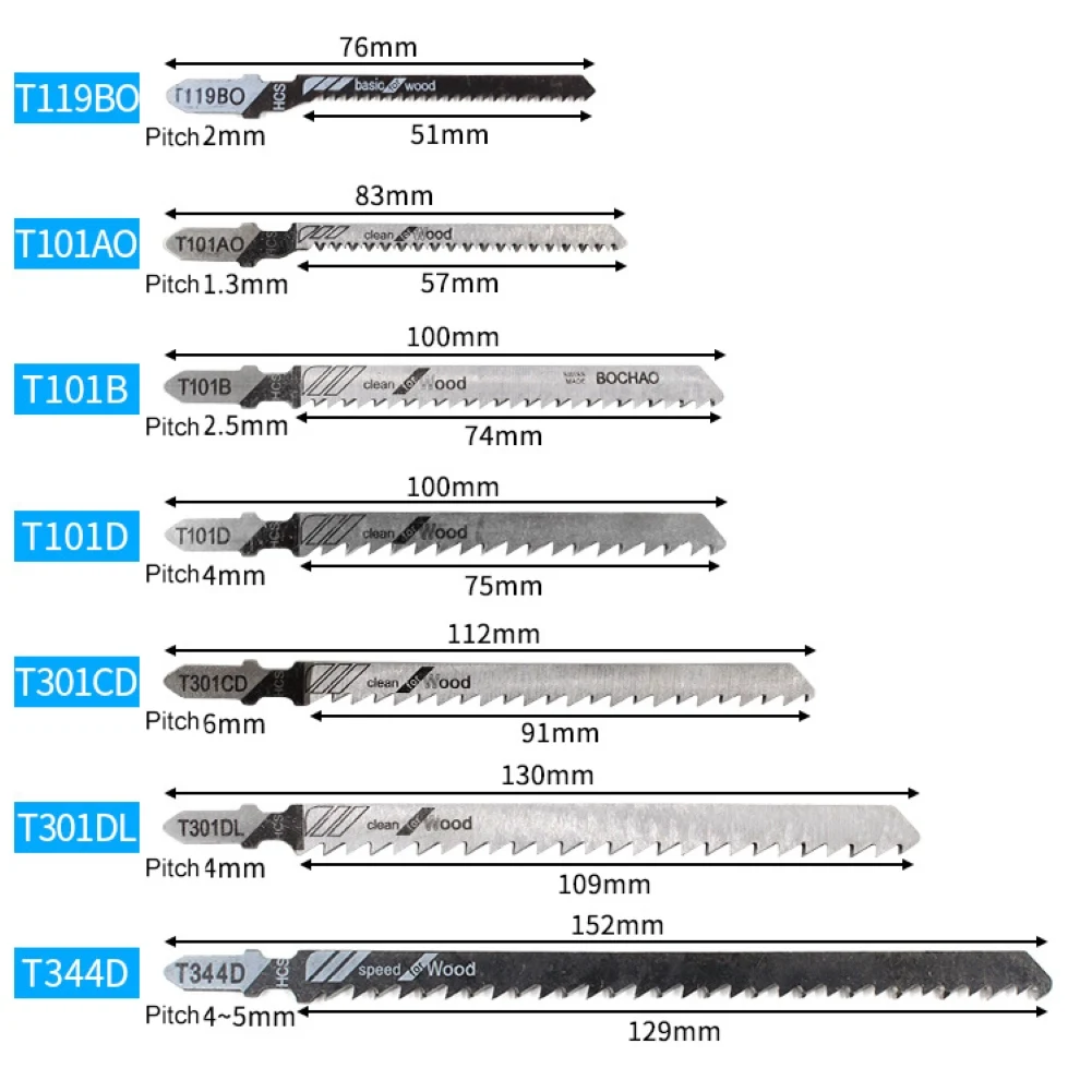 

48Pcs Saw Blades T-Shank Jigsaw Assorted Blades For Wood Plastic Metal Cutting Saw Blades Made with HCS/HSS/BIM