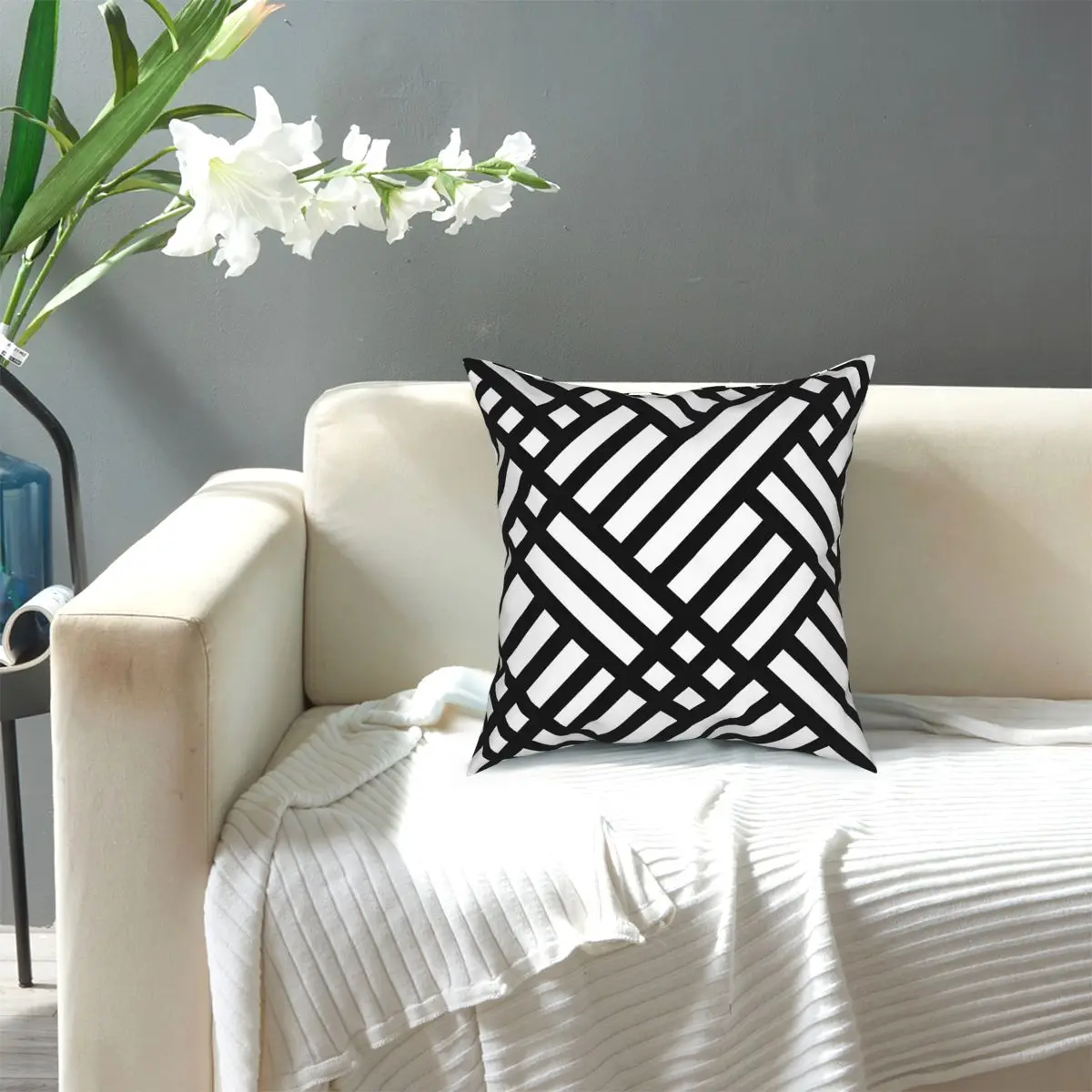 

Mondrian Abstract Art Black And White Retro Stripes And Checks Square Decorative Pillow Creative Pillowcover Home Decor