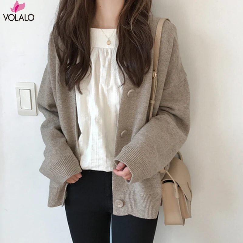 

Women Vintage Cardigan V Neck 2020 Sweater Fall Soft Cotton Knit Hot Tide Korean Casual Simple Solid Color Fashion Jacket