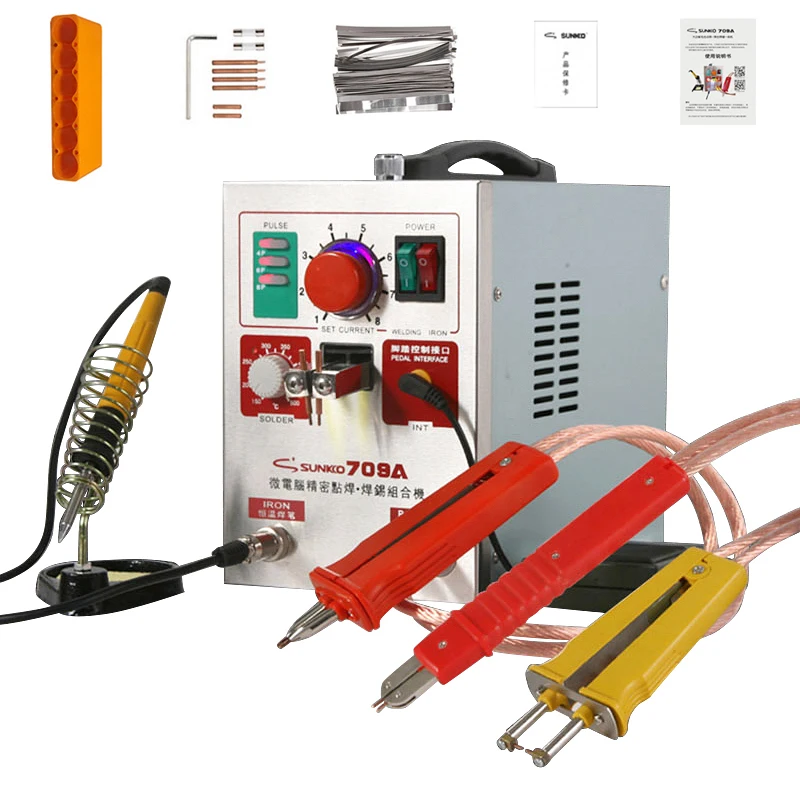 

SUNKKO 709A Spot Welding Machine 1.9KW Pulse Spot Welder With T12 Soldering Iron Handheld Pen 18650 Battery Pack Contact Welding