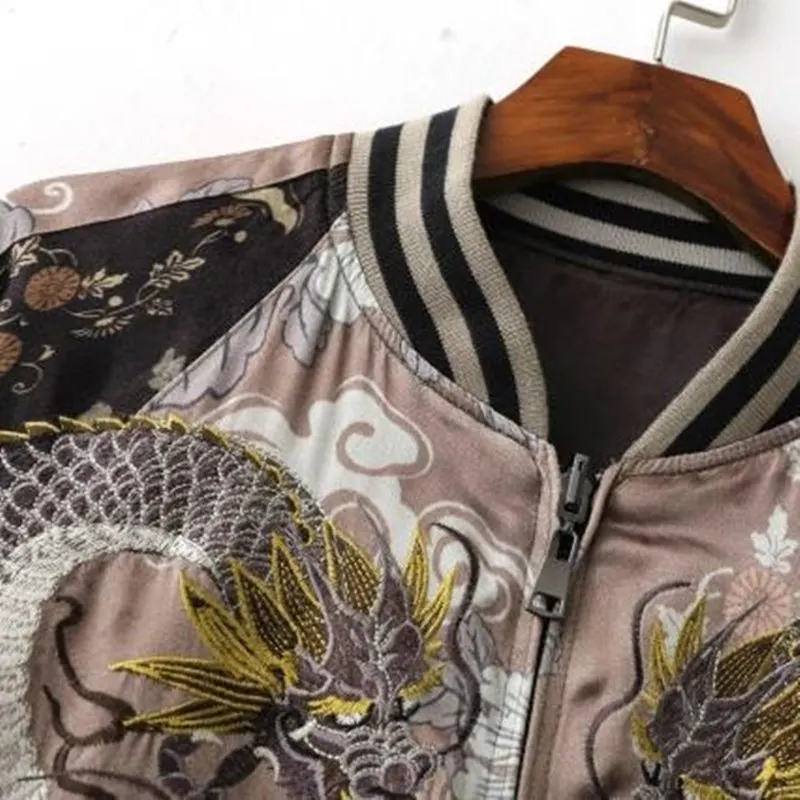 

Tiger 2021 Dragon Autumn Women Embroidered Bomber Jacket Fashion Brand Double Sided Printed Pilot Outerwear Jaqueta Female HF407