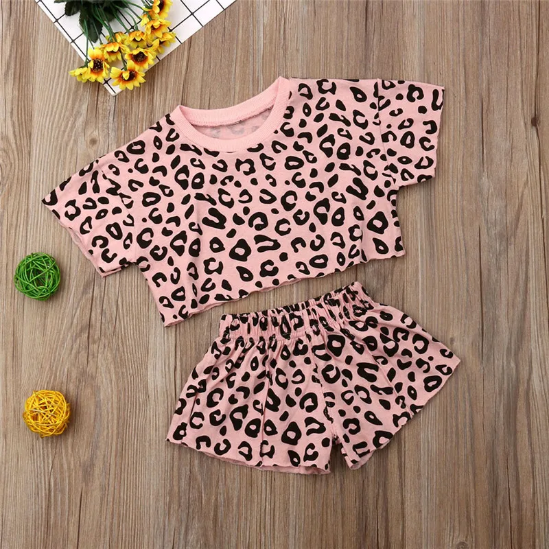 От 1 до 5 лет детский комплект одежды для девочек леопардовая футболка с короткими