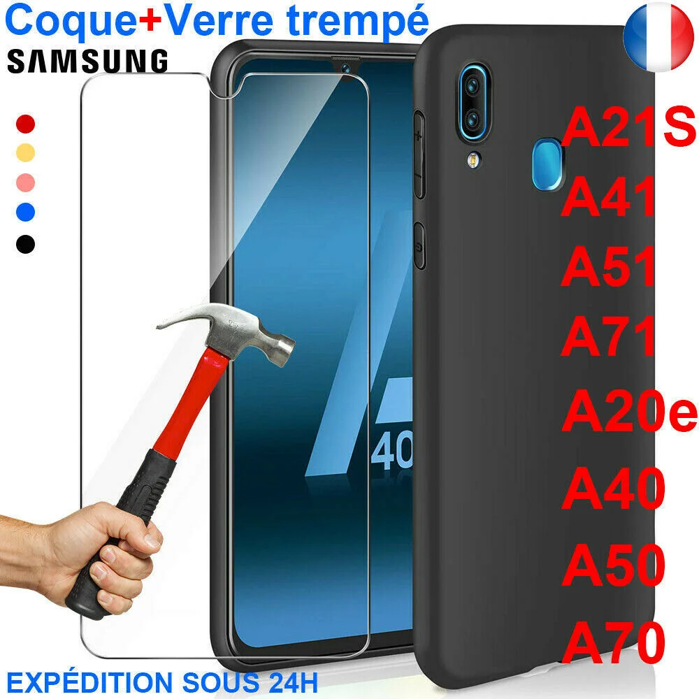 

Coque Housse AntiChoc Case Noir+ Film Verre Trempé For Samsung A70 A50 A40 A20e A10