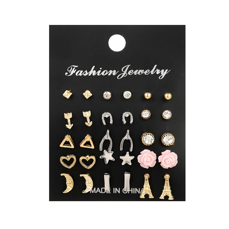 

15 Pairs of Women's Earrings Set Imitation Pearl Crystal Jewelry Accessories Fashion Style Earrings Female Earings Punk Gifts