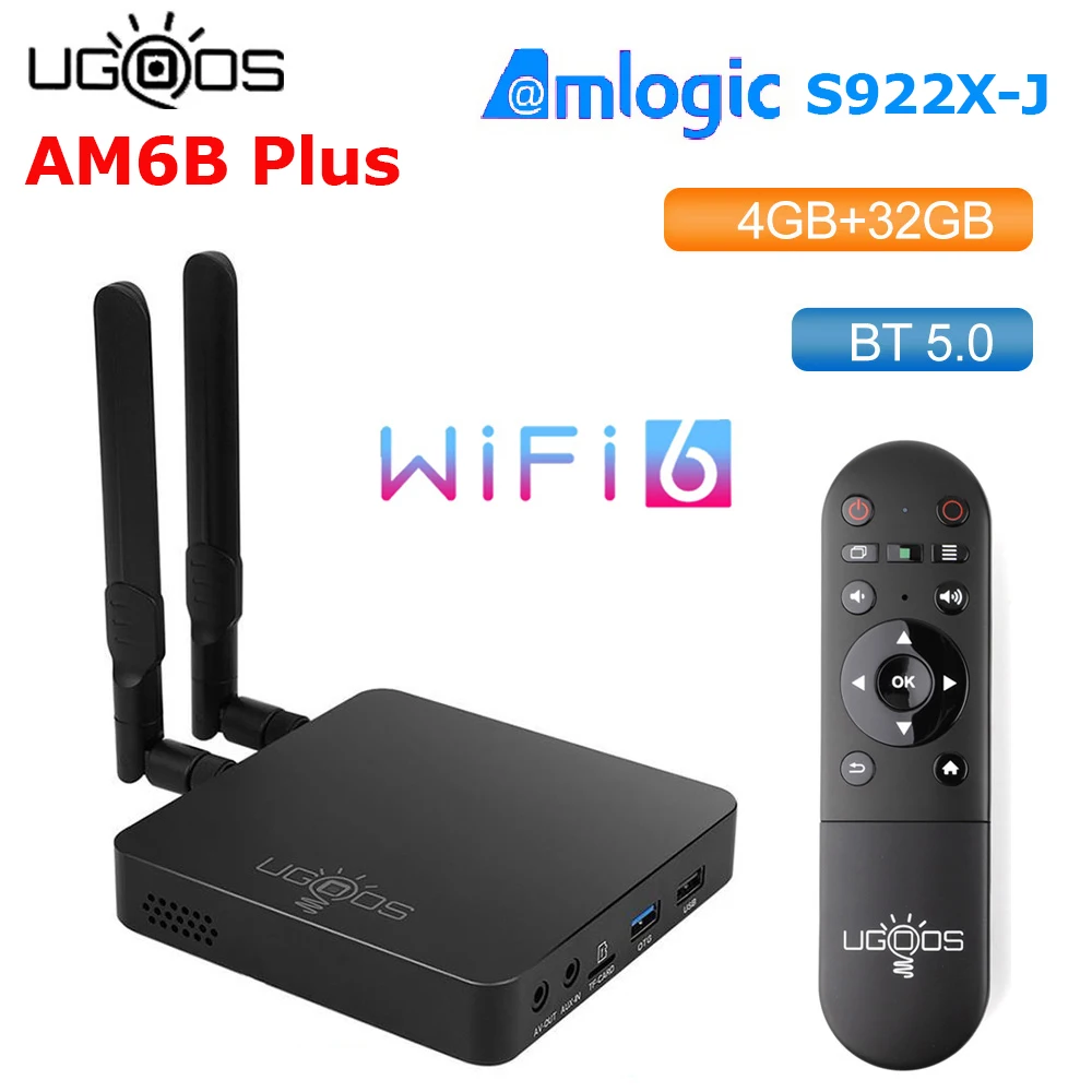 UGOOS AM6B плюс ТВ BOX Amlogic S922X-J Android 9,0 DDR4 4 Гб Оперативная память 32GB WiFi6 1000 м BT5.0 OTT 4K AM6 плюс ТВ коробка