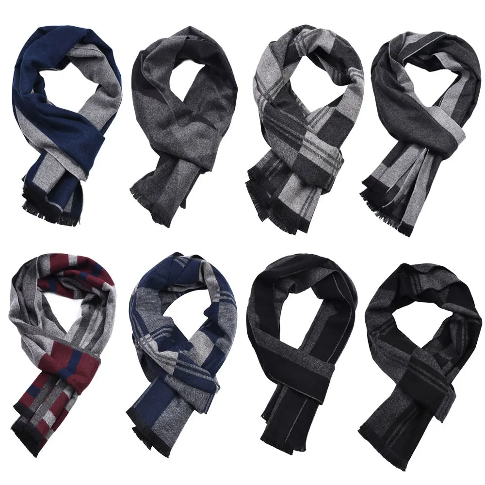 

2 PCS Fashion Striped Thick Long Scarf Warm Winter Business Scarf Premium Cashmere-Like Reversible Scarf for Fall Winter