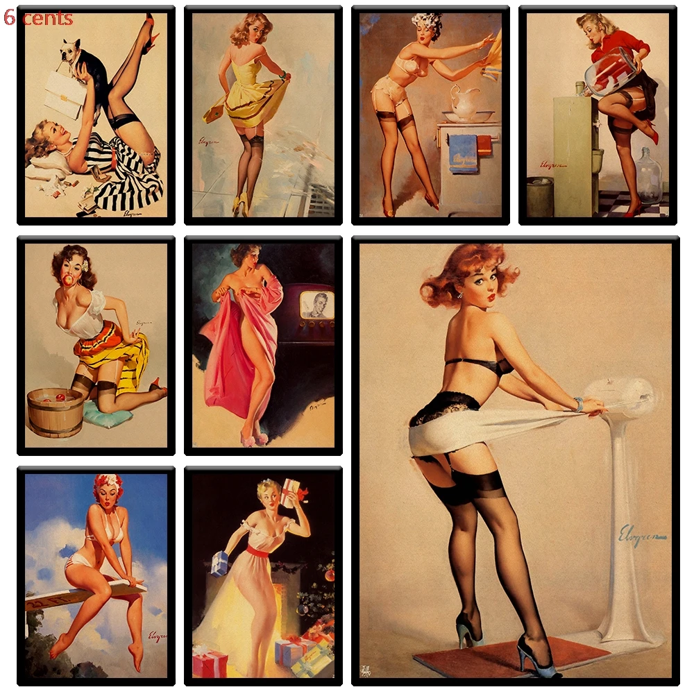 Ретро сексуальная картина девушки плакат крафт бумага Плакат Бар спальня