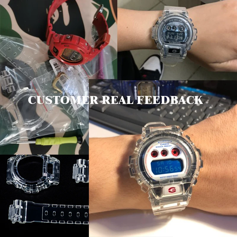 Прозрачный ремешок для часов DW6900 браслет с металлической застежкой и бампером для часов