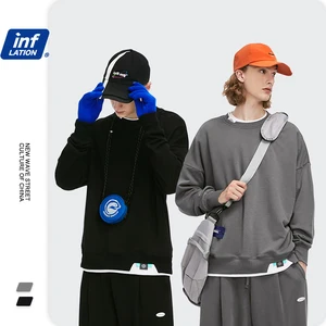 INFLATION Harajuku Черный свитшот с круглым вырезом для мужчин 2020 тренд имитация двух частей базовый свитшот для женщин свободные пуловеры 1381W