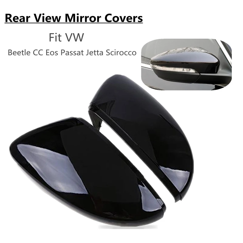 

Pair Door Wing Gloss black Side Rearview Mirror Cover Cap For VW Beetle CC Eos Passat Jetta Scirocco