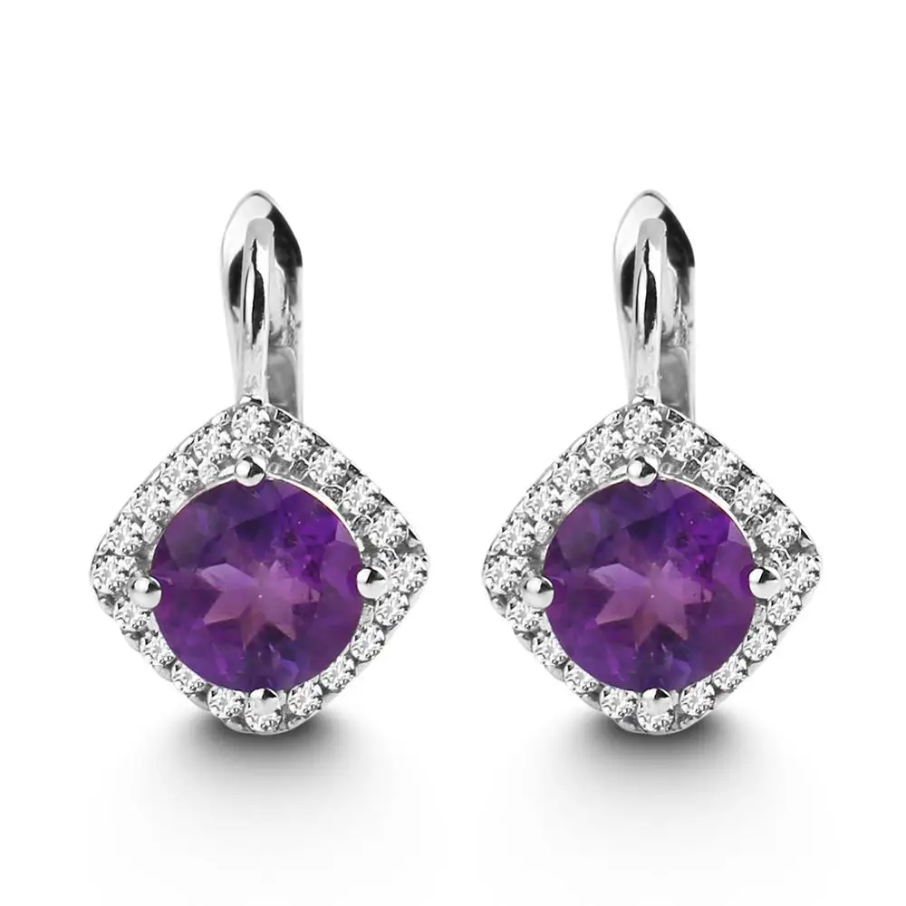Женские серьги пусеты с натуральным аметистом 2 71ct из стерлингового серебра 925