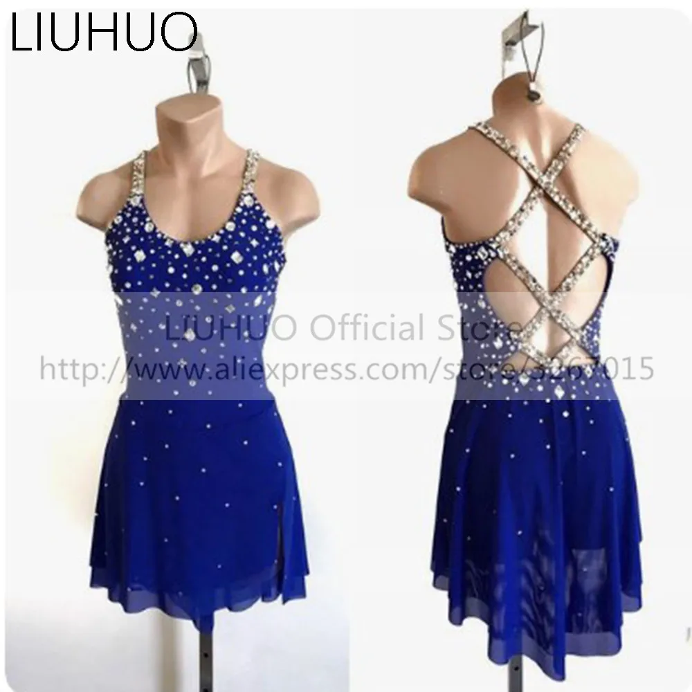 

LIUHUO Women's Girls' Adult Kid Performance Ballet Rhythmic Gymnastics Competition Leotard Ice Figure Skating Dress Dance Blue