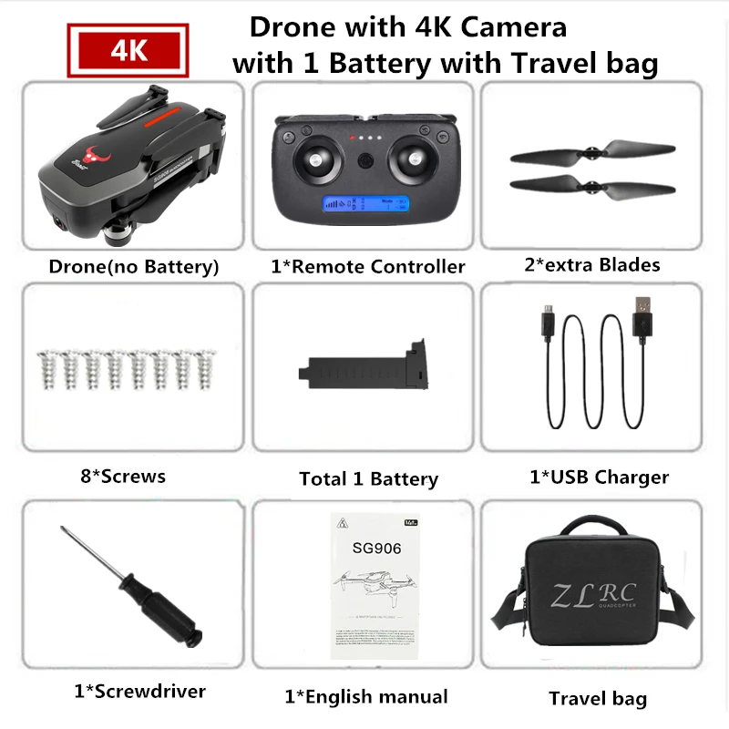 1 Black-4K-Bag Дрон SG906 4K gps Дроны с камерой HD бесщеточный Квадрокоптер сопротивляющийся сильному ветру селфи Квадрокоптер с камерой VS F11 B5W - Цвет: 1 Black-4K-Bag
