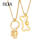 Ожерелье FLOLA nkeq98 с подвеской в виде золотого висячего замка и ключом, женское ожерелье с карабином и застежкой-винтом, ювелирные изделия из меди и циркония