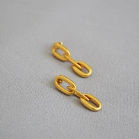 gold plated thick necklace earrings oval chain buckle simple retro temperament s925 needle female new fashion golden ear drops