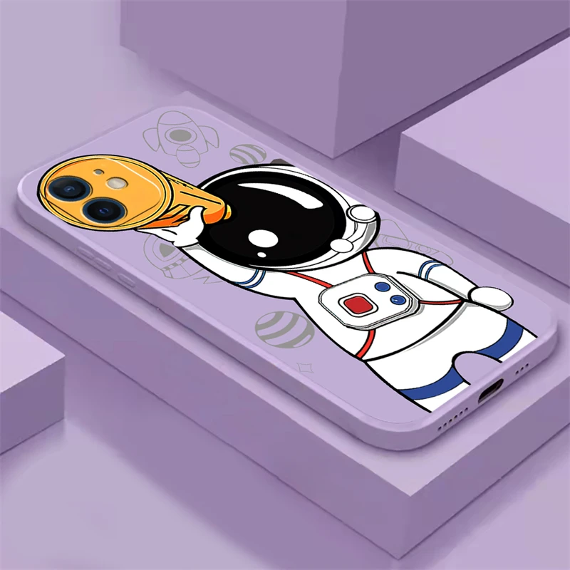 

Cartoon Astronaut Phone Case For Apple iPhone 13 12 11 Pro Max 13 12 Mini X XR XS Max 6 7 8 Plus Liquid Silicone Cover fundas