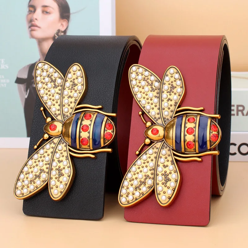Luxury with bee big buckle womens belts High quality belts designer genuine leather belt for women belts width 7 cm