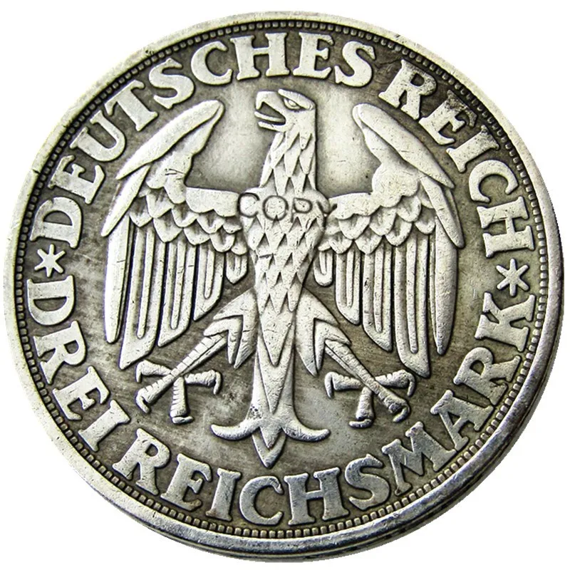 Редкая Германия WEIMAR ресница 1928D 3 рейхсмартк Посеребренная Имитация монеты