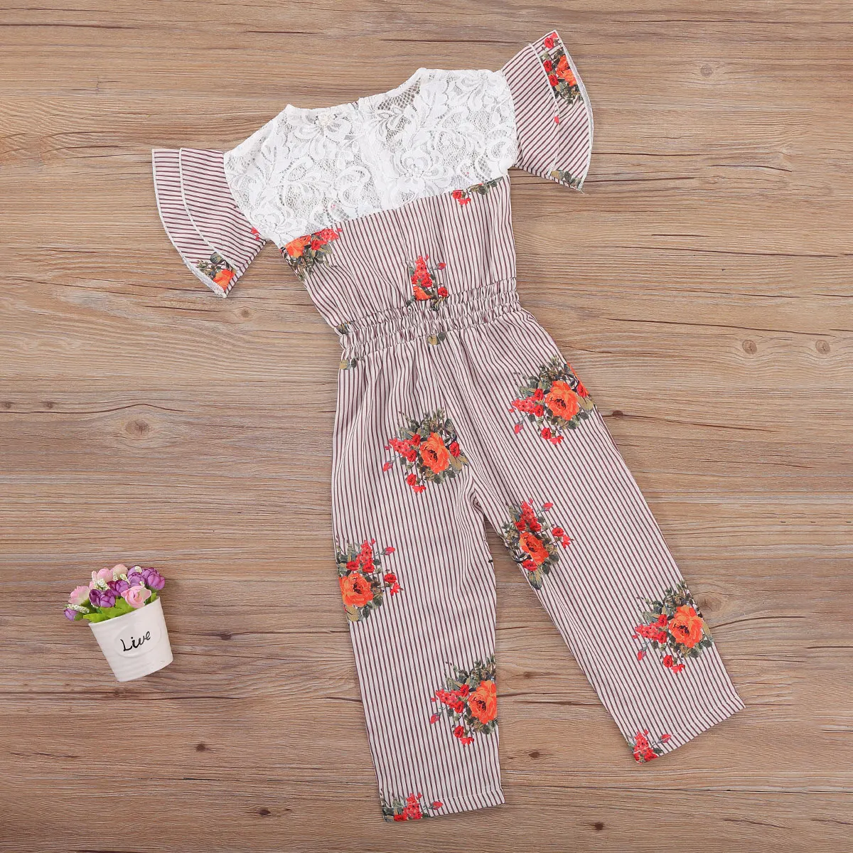 

Fashion Baby Girls Summer Clothes Short Sleeve Lace Flower Print Casual Loose Romper Jumpsuit