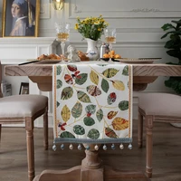 green leaf insect print table runner tablecloth with tassels chenille table runner garden wedding decoration table decoration