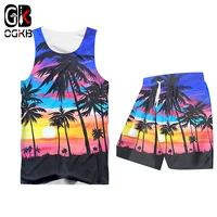 ogkb men suit fashion casual new 2 pic sets man shirt and shorts 3d hawaii print beach quick dry top hawaiian summer tracksuit