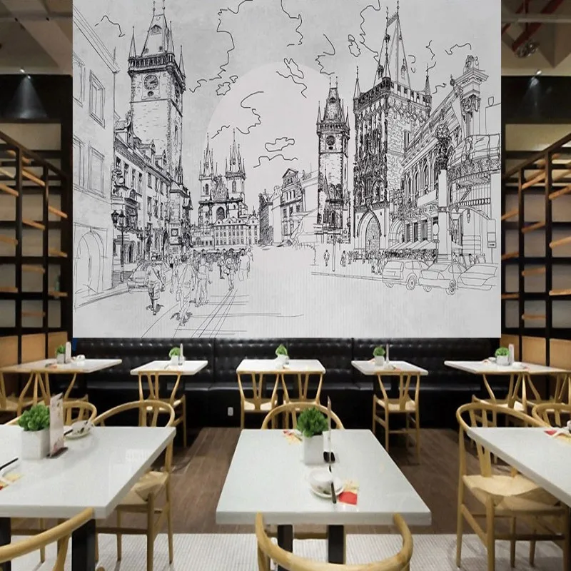 

Dropship Mural Hand Painted Wallpaper Custom Retro Architecture Street Tooling Background Wall Living Room Restaurant Mural