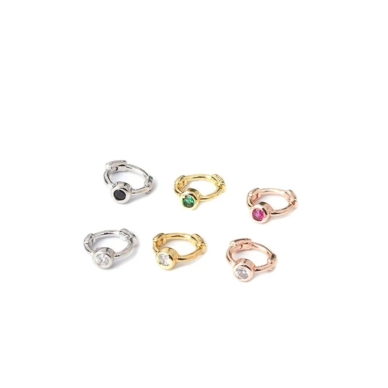 

New Fashion Green Pink White Stone Round Shape Huggie Hoop Ear Helix Cartilage Hoop Piercing Earring