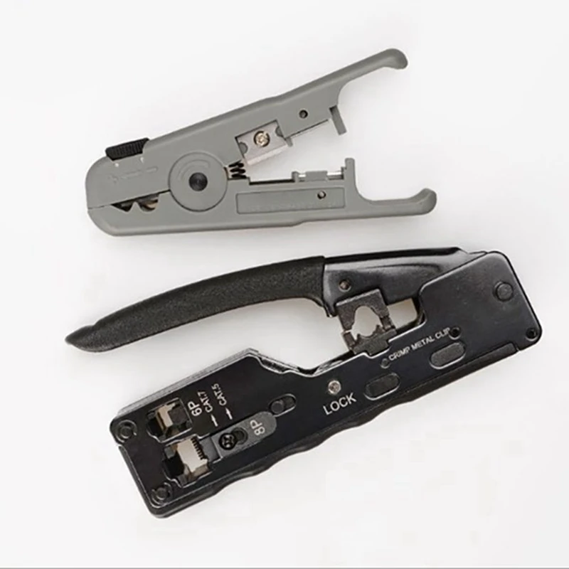 RJ45 RJ11 Network Ethernet Cable Crimping Tool Compact Modular Crimper and Stripper for Cat5/Cat6/Cat6A/Cat7 Cable Plug