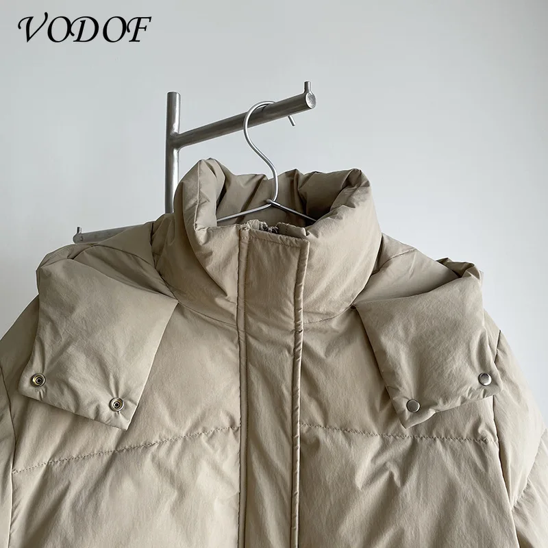 VODOF 2021 New Winter Jacket Parkas Women Cotton Jacket Hooded Parka Warm Female Cotton Padded Jacket Casual Outwear