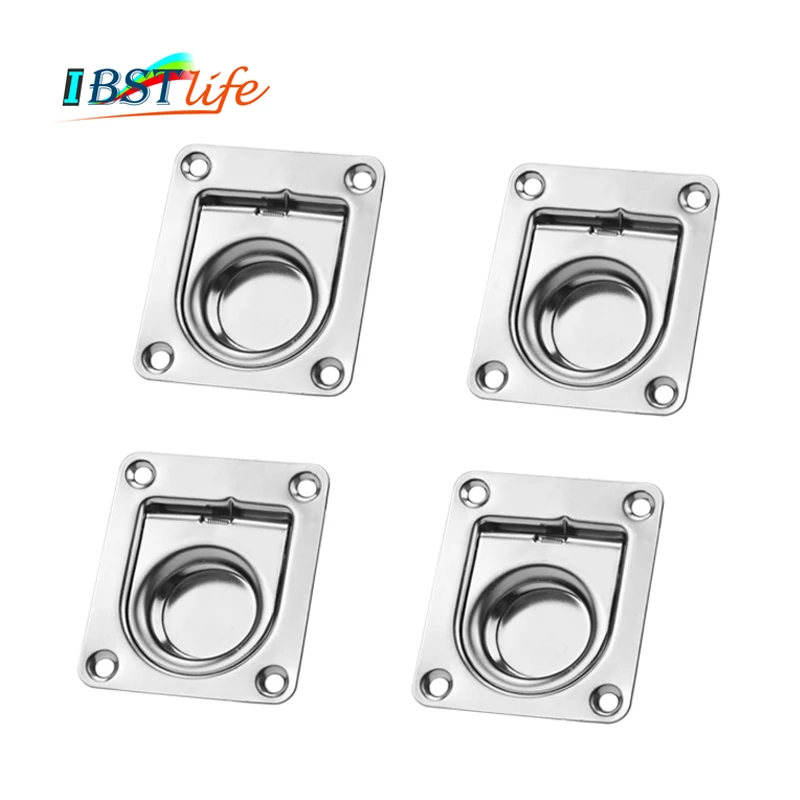 

4PCS IBST LIFE Satinless steel 304 ANTI-RATTLE spring Flush Lift Ring Deck Hatch Pull Handle Locker Cabinet boat hardware