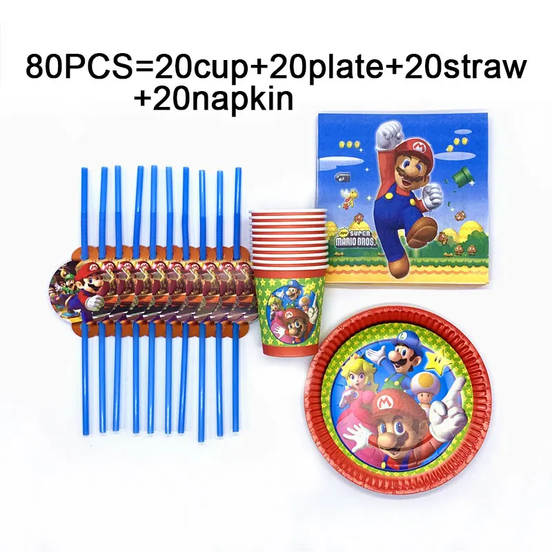BeiPanZhiXi 80pcs 80 шт. Дети Супер Марио день рождения поставки мероприятие Вечеринка фестиваль украшения одноразовые Посуда Набор кружек таблички баннеры - Цвет: BeiPanZhiXi 80pcs