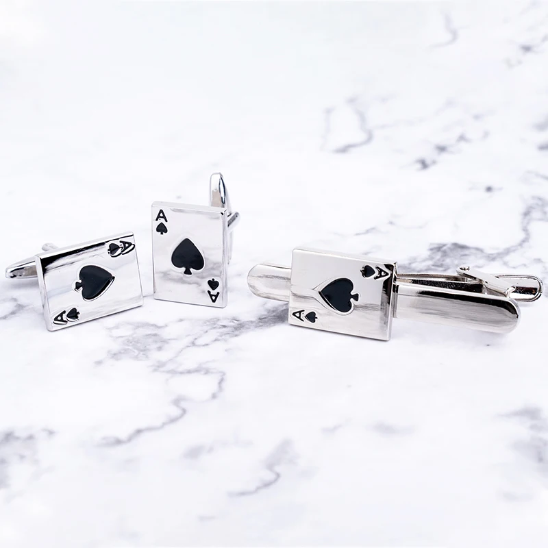 

Free Shipping Men Cuff Links Gamble Casino Series Poker Design Fashion Cufflinks and Tie Clips Wholesale&retail