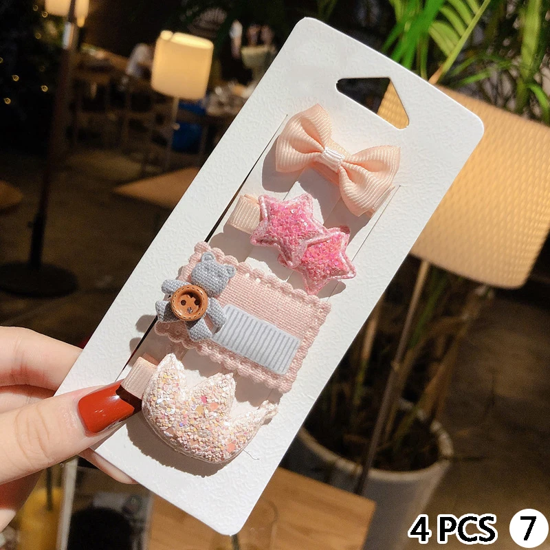 4PCS 7 4/5 шт./компл. ювелирные украшения для волос симпатичная детская одежда с бантом, с проектом из мультфильма, волосы на заколках для наращивания шпильки с орнаментом заколки повязка Для женщин аксессуары для волос - Окраска металла: 4PCS 7