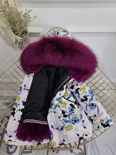 Mickey Purple Зимняя меховая куртка для девочек; сезон осень-зима; детская верхняя одежда; пальто из натурального кроличьего меха; толстые теплые парки для маленьких мальчиков; TZ330 - Цвет: Mickey Purple