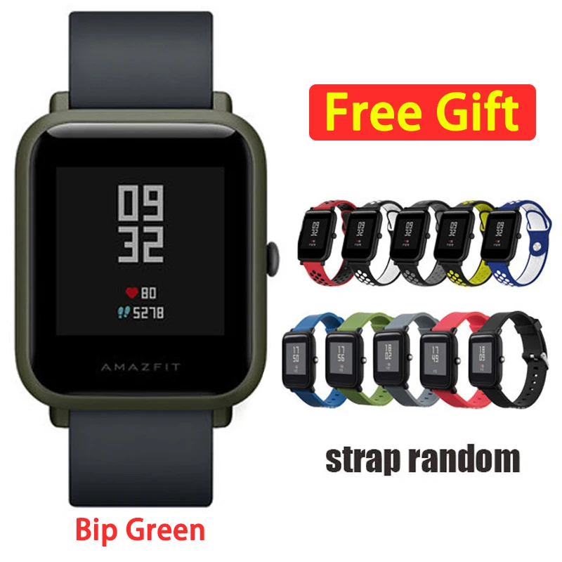 Green Add strap Смарт-часы Amazfit bip с английским/испанским/русским мультиязычным спортом, глобальная версия фитнес-часов - Цвет: Green Add strap