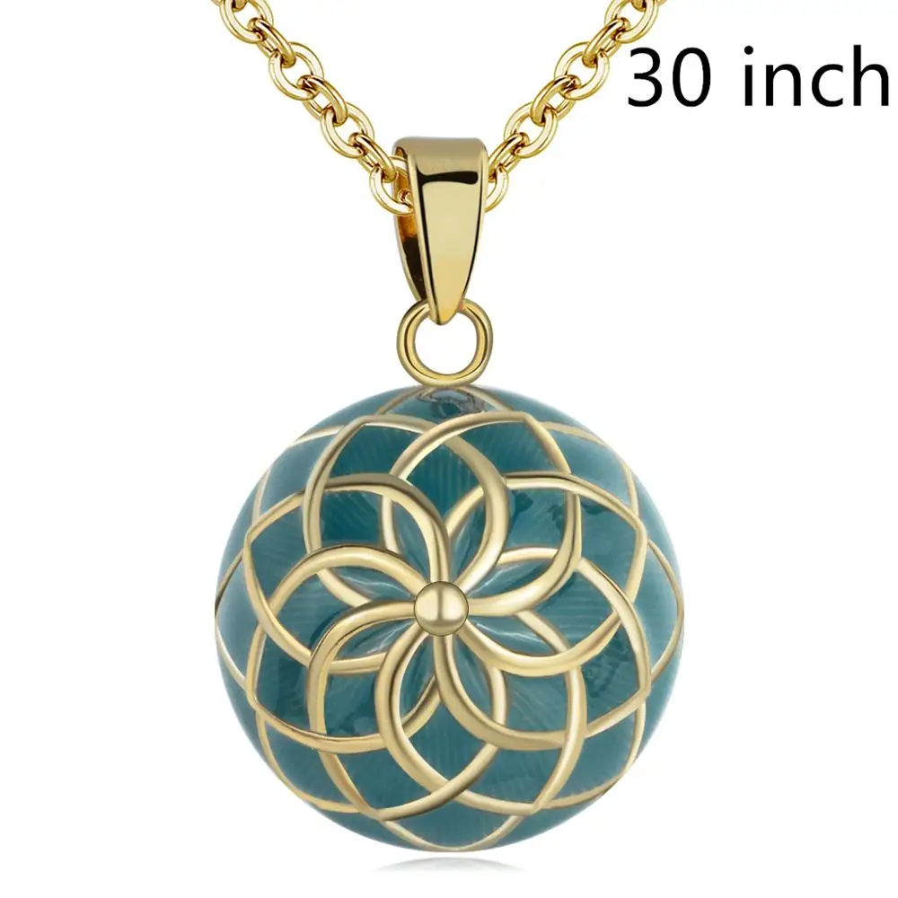 30 inch chain Eudora Harmony Gold green Flower Ball Necklace Chime ball Maternal bola bell appease fetal prenatal bell pregnant women Jewelry - Окраска металла: 30 inch chain