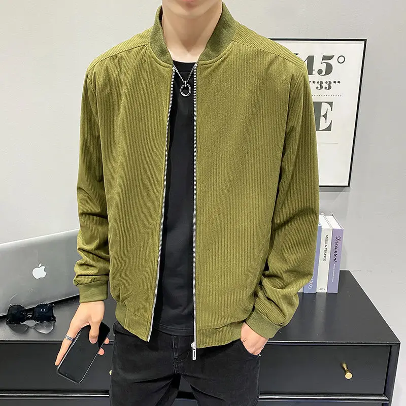 

Men Full Sleeve Corduroy Jacker Spring And Autumn Outwear And Solid Color Causal Style Overcoats