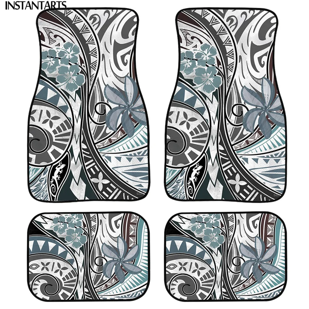 

INSTANTARTS Hawaiian Samoan Polynesian Tribal Print Non Slip Rubber Floor Mats for Cars Front&Rear Stylish 4pcs Car Floor Mat