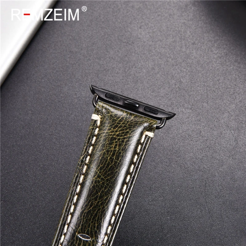 

REMZEIM Handmade Genuine Leather Watchband For Apple Watch Band Series 5/4/3/2 38mm 42mm For Apple Watch Strap iWatch 40mm 44mm