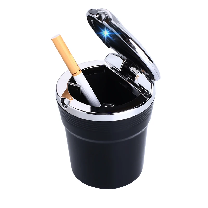 

Car ashtray, car ashtray with blue LED light, suitable for most car cup holder home office (black)