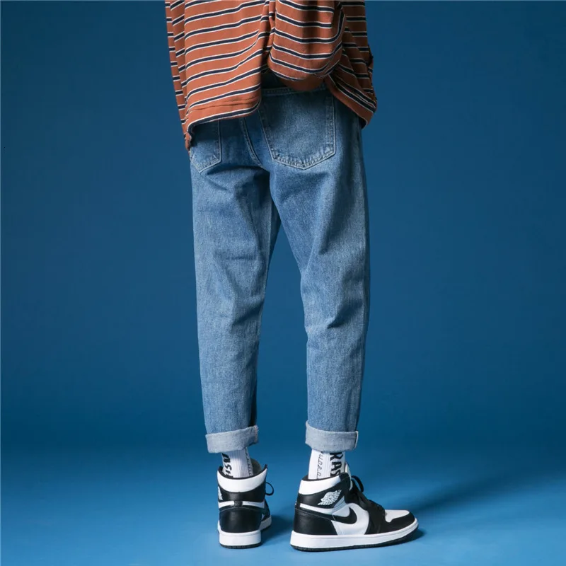 Джинсы мужские модные потертые однотонные хлопковые повседневные прямые
