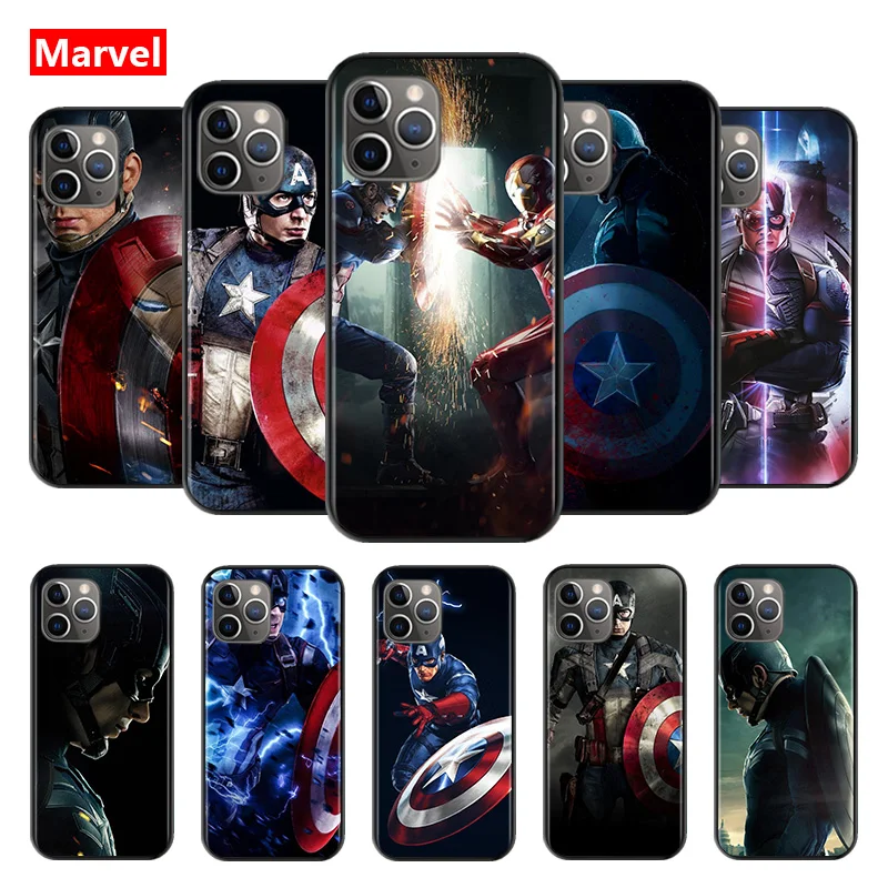 

Marvel Avengers Super Hero Captain America For Apple iPhone 12 11 XS Pro Max Mini XR X 8 7 6 6S Plus 5 SE Soft Black Phone Case