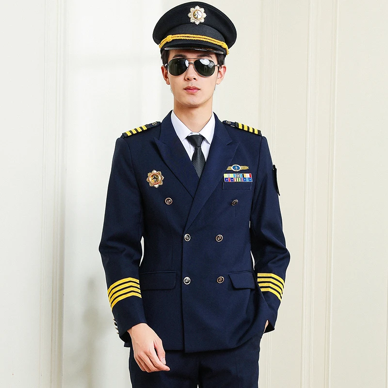 

Pilot Uniform Captain Men Dark Blue Suits Security Guard Property Workwear Aeronautica Militare Pilot Avion Airline Costume