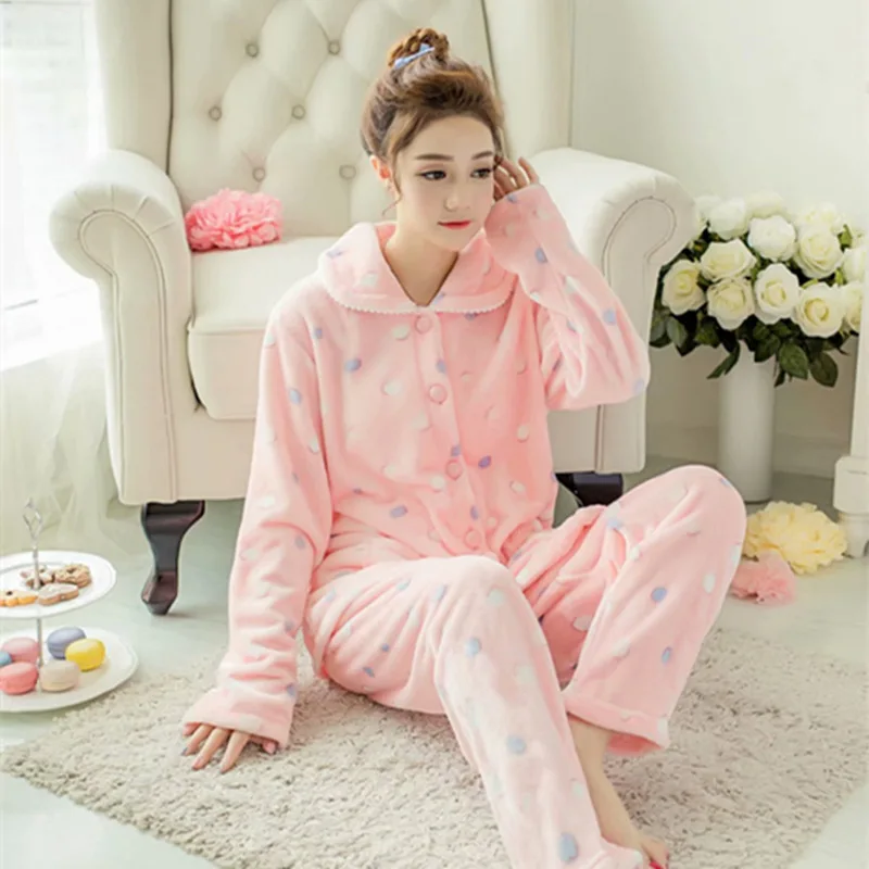 Winter Warm Long Sleeve Pajamas Trousers Suit Fashion Pyjama Set Large Size Nightwear Home Service