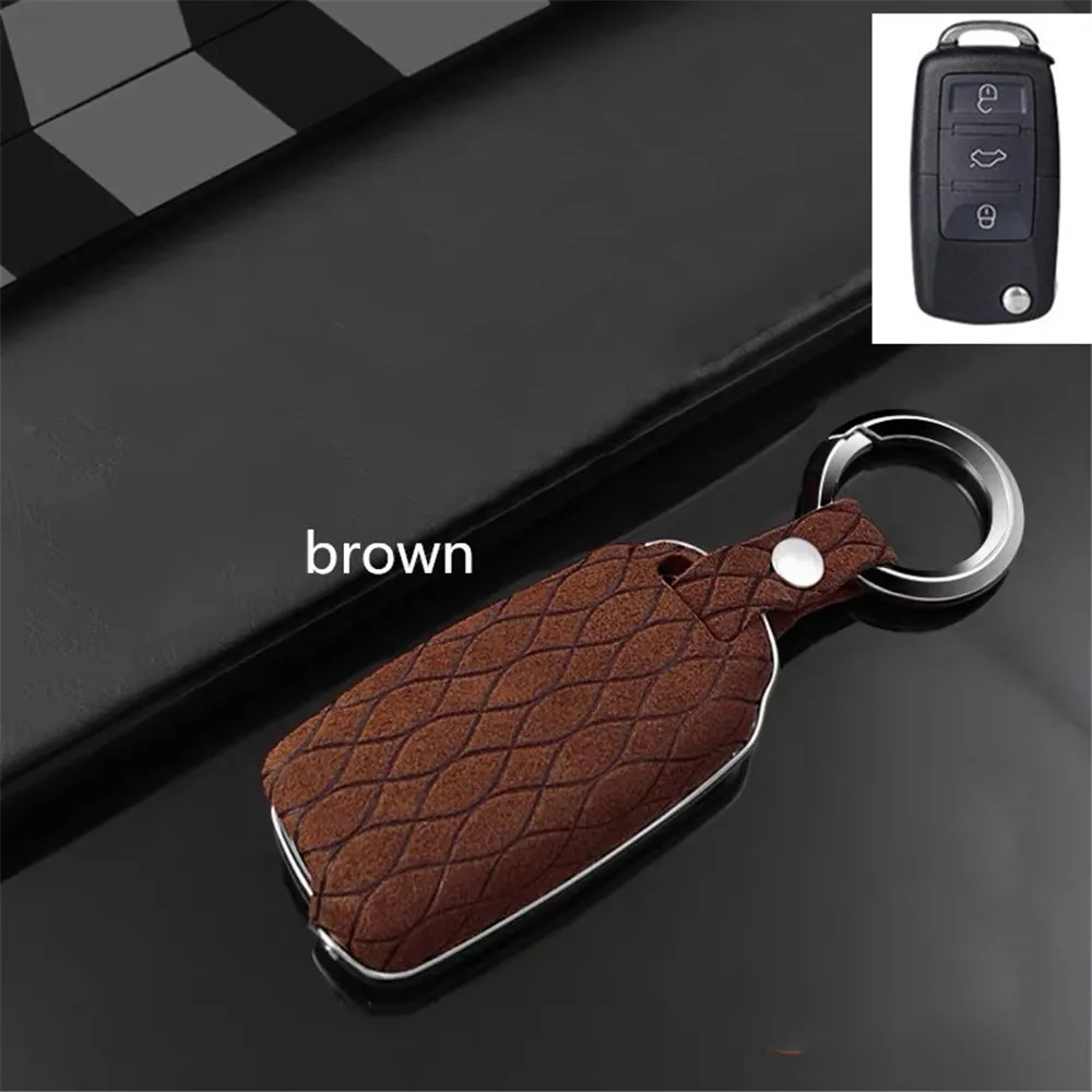 

key case cover keychain Genuine Leather Galvanized Alloy For 2016 2017 VW Passat B8 Skoda Superb A7 Key Cover Key Fob