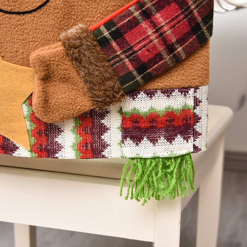 Cartoon Red Plaid Linen Santa Snowman Deer Christmas Chair Cover Kitchen Table Covers Happy New Year Party Decor | Дом и сад
