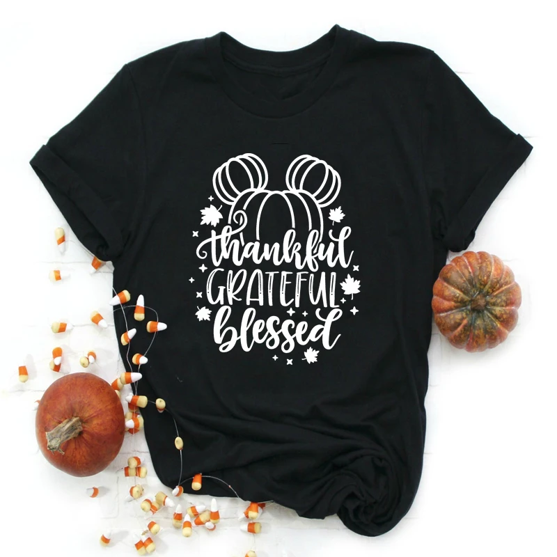 

Осень благодарен благодарны футболка с надписью Blessed смешные футболки для женщин с коротким рукавом Осень Симпатичные футболки на День Бла...